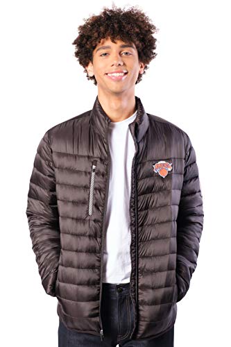 Ultra Game NBA New York Knicks Mens Lightweight Packable Puffer Down Jacket, Black, Large