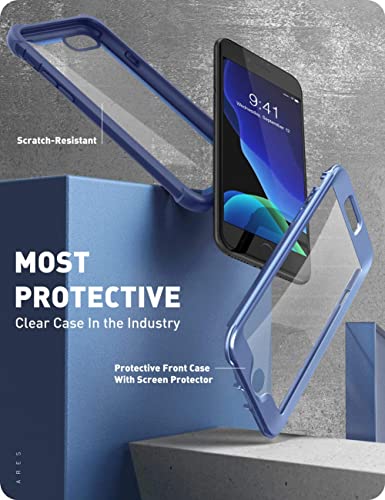i-Blason Ares Case for iPhone SE 2022 (3rd Gen), [Built-in Screen Protector] Dual Layer Rugged Clear Bumper Case for iPhone SE 2022/ iPhone SE 2020/ iPhone 8/ iPhone 7 (Blue)