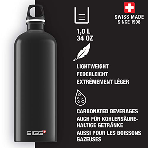 Sigg - Aluminum Water Bottle - Traveller Black - with Screw Cap - Leakproof, Lightweight, BPA Free, 1 L, (8327.40)