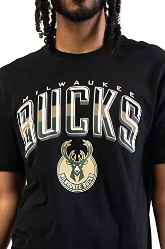 Ultra Game -NBA Milwaukee Bucks Mens Arched Plexi Short Sleeve Tee Shirt, Black, XX-Large
