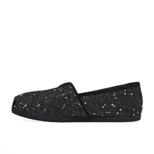 TOMS Women's Alpargata Recycled Cotton Canvas” Loafer Flat, Black Cosmic Glitter, 5