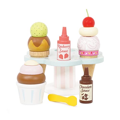 Le Toy Van - Educational Wooden Toy Honeybake Colourful Wooden Carlo's Gelato Pretend Ice Cream Toy | 12 Pieces - Great Role Play Gifts For A Boy Or Girl - 2+ Years