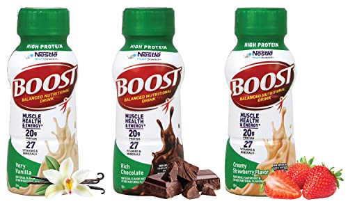 Boost Balanced Nutritional Shake Variety | High Protein | Boost Rich Chocolate, Boost Creamy Strawberry, and Boost Very Vanilla Flavors | 18 Pack | Niro Assortment | Included one Niro beverage sleeve