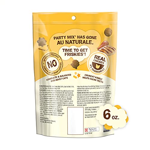 Purina Friskies Natural Cat Treats, Party Mix Natural Yums With Real Chicken and Vitamins, Minerals and Nutrients - (6) 6 oz. Pouches