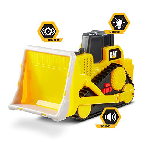 CatToysOfficial Cat Construction Tough Machines Toy Bulldozer with Lights and Sounds, Yellow
