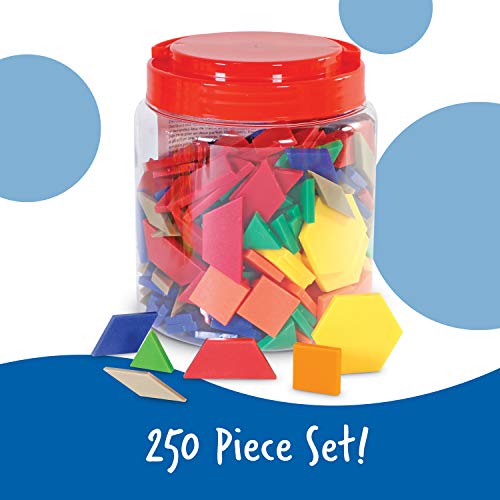 Learning Resources Plastic Pattern Blocks - Set of 250, Ages 3+ Shape Games for Preschoolers, Homeschool Supplies, Preschool Learning Games, Shape Manipulatives for Kids