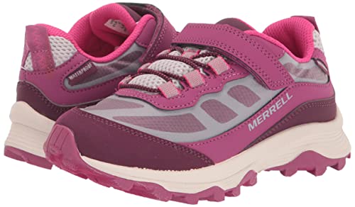 Merrell Moab Speed Low Alternative Closure Waterproof Hiking Sneaker, Grey/Berry, 4 US Unisex Big Kid