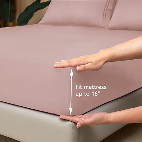 Mejoroom Queen Size Sheet Set - Hotel Luxury 1800 Bedding Sheets and Pillowcases - Deep Pocket Fitted Sheet, Hypoallergenic, Wrinkleand Breathable, Fade Resistant - 4 Piece (Queen, Dusty Pink)