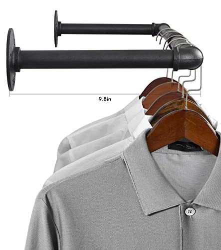 OROPY Industrial Pipe Clothes Rack 38.4', Heavy Duty Detachable Wall Mounted Black Iron Garment Bar, Multi-purpose Hanging Rod for Closet Storage, Black (Two Base)