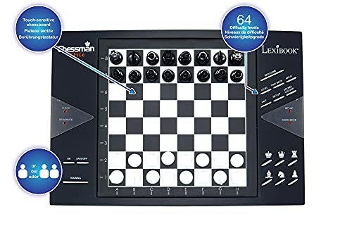 Lexibook Chessman® Elite Interactive Electronic Chess Game +, 64 Levels of Difficulty, LEDs, Family Child Board Game, Black/White, CG1300US