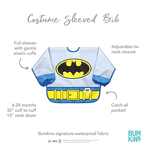 Bumkins Sleeved Baby, Toddler Bib, Smock, Waterproof Fabric, DC Comics Batman , 13 x 14 x 32', Fits Ages 6-24 months