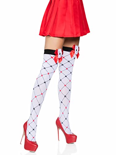 Leg Avenue Women's Woven Diamond Card Suit Thighs Highs, White/Red/Black, One Size