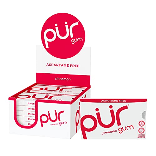 PUR Gum | Sugar Free Chewing Gum | 100% Xylitol | Vegan, Aspartame Free, Gluten Free and Keto Friendly | Natural Cinnamon Flavored Gum, 9 Pieces (Pack of 12)