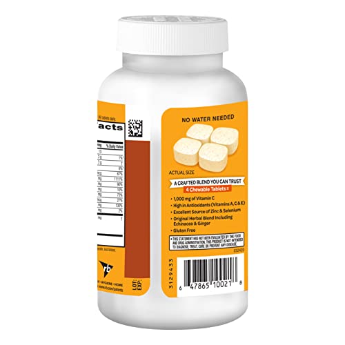 Airborne 1000mg Chewable Tablets with Zinc, Immune Support Supplement with Powerful Antioxidants Vitamins A C and E - 200 Tablets, Citrus Flavor
