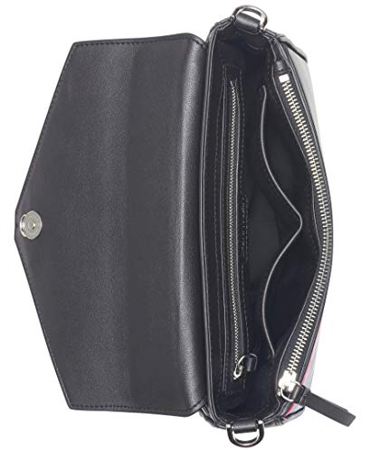 Calvin Klein Statement Series Lock Daytonna Leather Flap Convertible Shoulder Bag and Crossbody, Black Multi Print