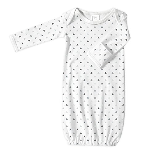 Sterling, Small, 3-6 Months SwaddleDesigns Softest Cotton Baby Gown with Foldover Mitten Cuffs for Infant Boy and Girl, Tiny Triangles