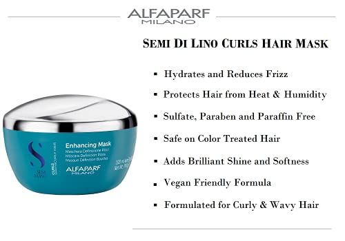 Alfaparf Milano Semi Di Lino Curls Enhancing Mask for Wavy and Curly Hair - Hydrates and Nourishes - Reduces Frizz - Protects Against Humidity - Vegan-Friendly Formula - 6.84 oz.