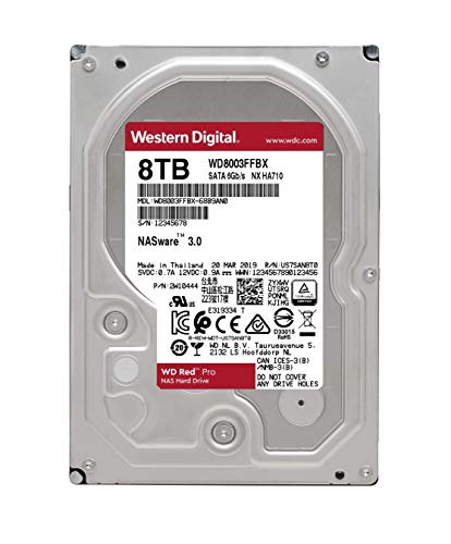 Western Digital 8TB WD Red Pro NAS Internal Hard Drive HDD - 7200 RPM, SATA 6 Gb/s, CMR, 256 MB Cache, 3.5' - WD8003FFBX