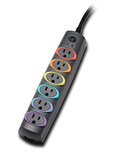 Kensington SmartSockets 6-Outlet, 8-Foot Cord, and 1260 Joules Premium Surge Protector (K62144NA) Rainbow