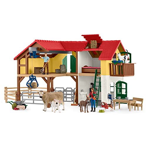 Schleich Farm Animal Toys and Playsets - Big Farmhouse World Set with Cow, Dog, Cat, Pig, and Donkey Figurine, Farmer Action Figures and Farming Accessories for Kids Ages 3 and Above