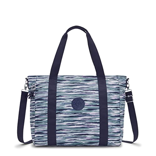 Kipling Women's Asseni Tote, Lightweight Everyday Purse, Nylon Shoulder Bag, Brush Stripes