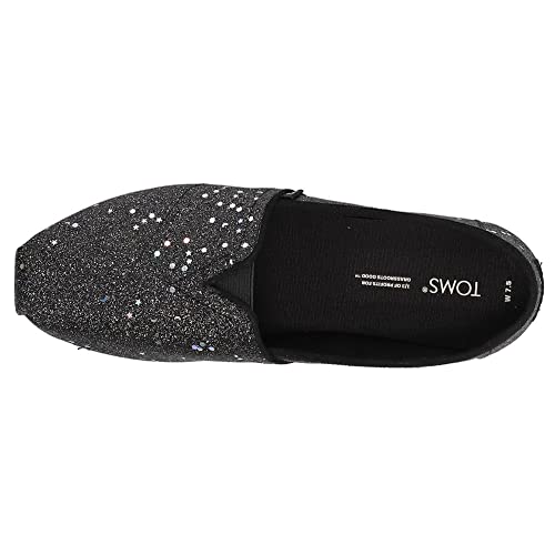 TOMS Women's Alpargata Recycled Cotton Canvas” Loafer Flat, Black Cosmic Glitter, 7.5