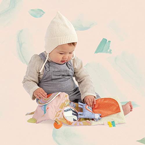 Manhattan Toy Llama Themed Soft Baby Activity Book with Squeaker, Crinkle Paper and Baby-safe Mirror