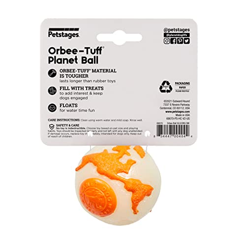 Planet Dog Orbee-Tuff Planet Ball Orange Glow-in-The-Dark Treat-Dispensing Dog Toy, Small