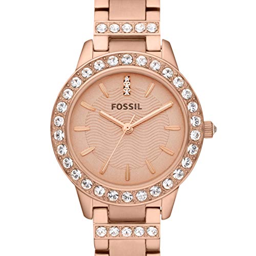 Fossil Women's Jesse Quartz Stainless Steel Three-Hand Watch, Color: Rose Gold Glitz (Model: ES3020)