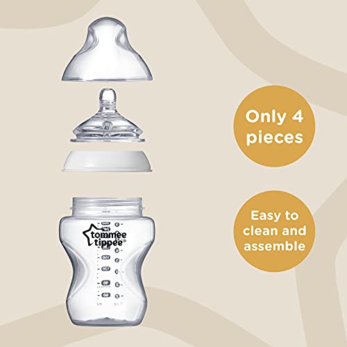 Tommee Tippee Closer to Nature Baby Bottles, Slow Flow Breast-Like Nipple with Anti-Colic Valve, 9oz, 3 Count, Colour My World Pacific - Blue