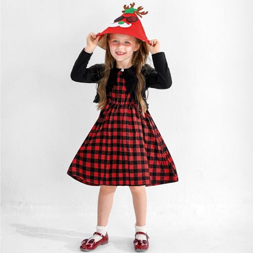 Bkixhv Toddler Baby Girl Cotton Dress Cardigan 2 Pcs Christmas Outfit Buffalo Plaid Sleeveless Dress Set 5-6 Years Old