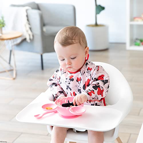 Bumkins Sleeved Baby or Toddler Bib, Smock, Waterproof Fabric, Fits Ages 6-24 Months, Disney Minnie Mouse Classic
