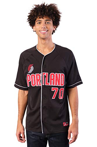 Ultra Game NBA Portland Trail Blazers Mens Mesh Button Down Baseball Jersey Tee Shirt, Black, Large