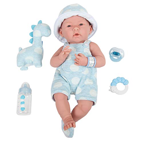 JC Toys La Newborn All-Vinyl-Anatomically Correct Real Boy 15' Baby Doll in Blue and Deluxe Accessories, Designed by Berenguer, Blue - Dots, Model:18064