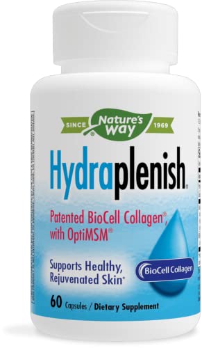 Nature’s Way Hydraplenish, with Patented BioCell Collagen, OptiMSM, Supports Skin Collagen Production*, Promotes Skin Elasticity*, 60 Capsules