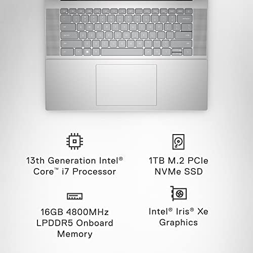 Dell Inspiron 16 5630 Laptop - 16-inch 16:10 FHD+ Display, Core i7-1360P, 16GB LPDDR5 RAM, 1TB SSD, Intel Iris Xe Graphics, Windows 11 Pro, 1 Year Premium Support - Platinum Silver