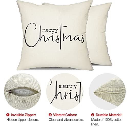 Allorry Christmas Pillow Covers Merry Christmas Throw Pillow Decorative Beige Cotton Cloth Linen Cloth Pillow Cover Sofa Cover Decorative Rectangle Length 18X18 inches