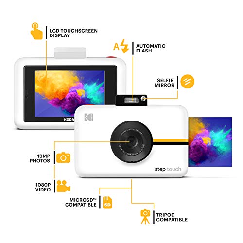 Kodak Step Touch | 13MP Digital Camera and Instant Printer with 3.5” LCD Touchscreen Display, 1080p HD Video (White) Starter Bundle