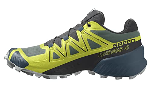 Salomon Speedcross 5 Trail Running Shoes for Men, Duck Green/Black/Evening Primrose, 8