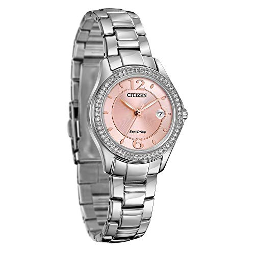 Citizen Women's Eco-Drive Dress Classic Crystal Watch in Stainless Steel, Pink Dial (Model: FE1140-86X)
