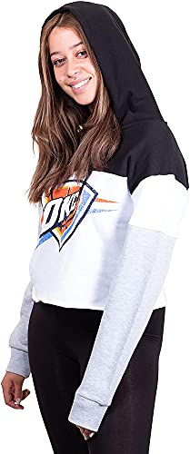 Ultra Game NBA Oklahoma City Thunder Womens Super Soft Fleece Crop Top Pullover Hoodie Sweatshirt, Black, Large
