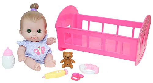 JC Toys Lil Cutesies 9' All Vinyl Baby Doll Bed Time Gift Set | Posable and Washable | Removable Outfit | Rocking Crib and Bed Time Accessories Ages 2+