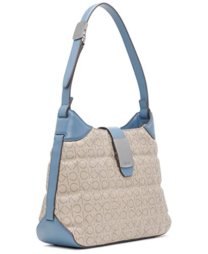 Calvin Klein Frankie Shoulder Bag, Almond/Taupe/Vintage Blue Quilted Grid