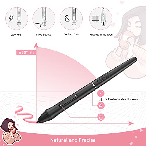 Graphics Drawing Tablet, PNBOO PN1060 10 x 6 inch Large Graphic Tablet with 8192 Passive Pen 8 Hot Keys, for Paint, Design, Art Creation Sketch, for Chromebook/Linux/Android/Windows/Mac