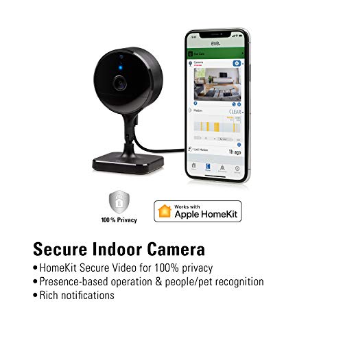 Eve Cam - Apple HomeKit Smart Home Secure Indoor Camera with Motion Sensor, Microphone, Speaker and Night Vision, App Compatibility, iPhone/iPad/Apple Watch Notifications