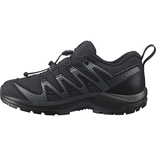 Salomon Kid's XA PRO V8 CLIMASALOMON Waterproof Trail Running Shoes, Black/Black/Ebony, 1 Little Kid