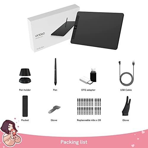 Graphics Drawing Tablet, PNBOO PN1060 10 x 6 inch Large Graphic Tablet with 8192 Passive Pen 8 Hot Keys, for Paint, Design, Art Creation Sketch, for Chromebook/Linux/Android/Windows/Mac