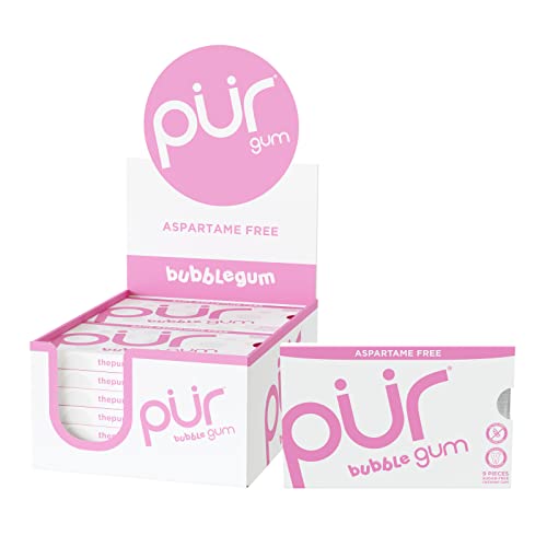 PUR Gum | Sugar Free Chewing Gum | 100% Xylitol | Vegan, Aspartame Free, Gluten Free and Keto Friendly | Natural Bubblegum Flavored Gum, 9 Pieces (Pack of 12)