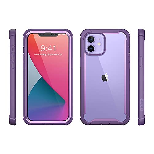 i-Blason Ares Case for iPhone 12, iPhone 12 Pro 6.1 Inch (2020 Release), Dual Layer Rugged Clear Bumper Case with Built-in Screen Protector (Purple)