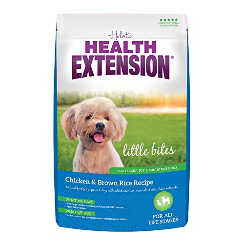 Health Extension Little Bites Dry Dog Food, Natural Food with Added Vitamins and Minerals, Suitable for Teacup, Toy and Miniature Dogs, Chicken and Brown Rice Recipe (10 Pound / 4.5 Kg)